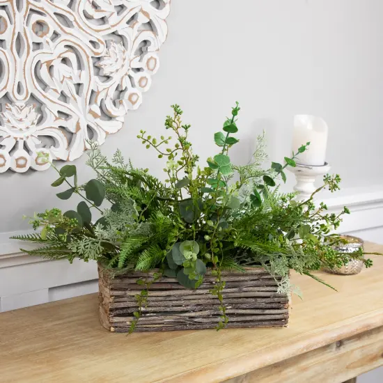 Northlight Wooden Log and Twig Flower Box Planters - 11.75" - Set of 2 Beige {5}