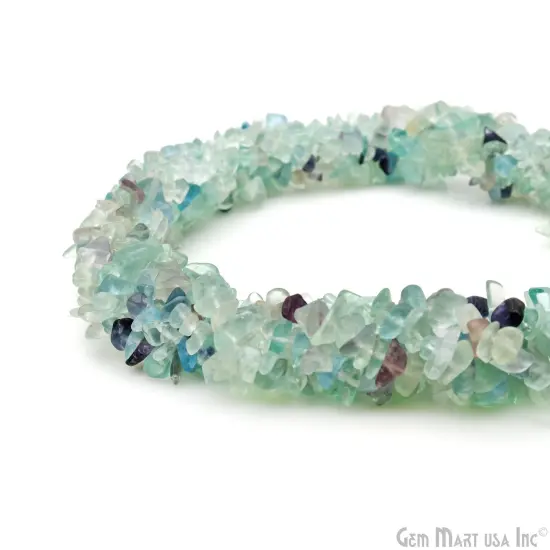 Fluorite Chip Beads, 34 Inch, Natural Chip Strands, Drilled Strung Nugget Beads, 3-7mm, Polished, GemMartUSA (CHFL-70001) {3}