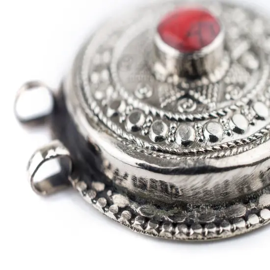 The Bead Chest Coral-Inlaid Afghan Tribal Pendant (42x46mm) {4}