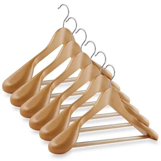 Wide Shoulder Wood Suit Hangers 6 pcs Natural {1}