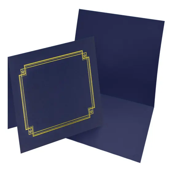 Great Papers! Linen Certificate Cover with Gold Foil Crest, Navy, 12" x 9.375"(folded) with Die-Cuts for 8.5" x 11" Documents, 3 Count {2}