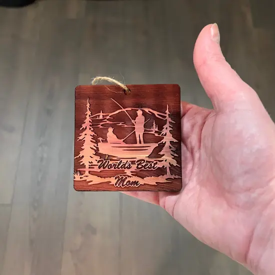 World's best Mom Fisherman - Cedar Ornament {4}