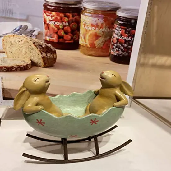 Laughing Bunny Rabbits Rocking in an Easter Egg Cradle Spring Easter Decoration Vintage Rustic Country Bunnies Rabbit Figurine Statue (Bunnies in a Cradle) {3}