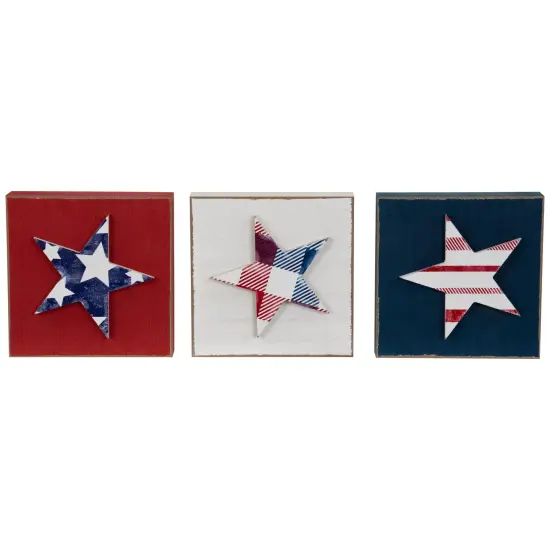 Northlight Stars and Stripes Americana Wooden Plaques - 4.25" - Red, White and Blue - Set of 3 {1}