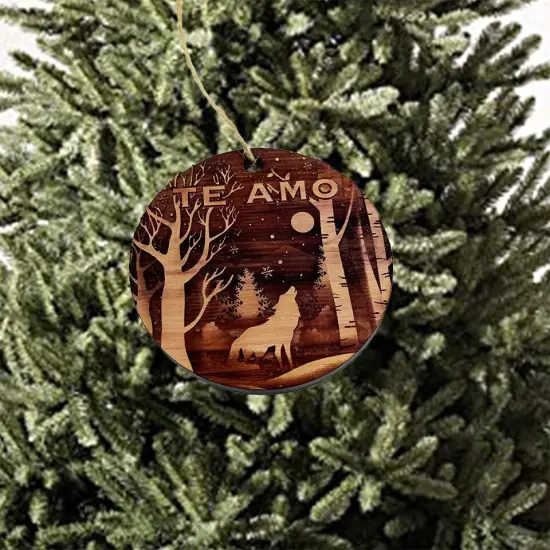 Te Amo Winter Wolf - Cedar Ornament {2}