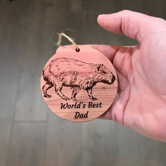 Worlds Best Dad Capybara - Cedar Ornament {4}