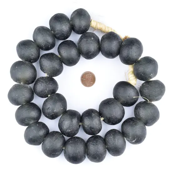 Super Jumbo Recycled Glass Beads - Beaded Wall Hangings - Extra Large African Sea Glass Beads 32-35mm - The Bead Chest (Black) {2}