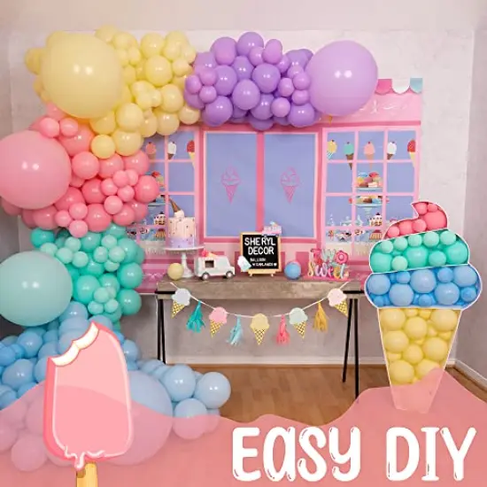 100 Pieces Pastel Balloon Garland Kit &ndash; Pastel Rainbow Balloon Arch &ndash; Small and Large Pastel Balloons for Pastel Birthday Decorations &ndash; Unicorn, Spring, Macaron, Easter, Donut & Ice Cream Party Balloons {2}