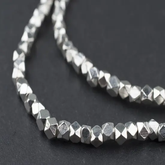 The Bead Chest Cornerless Cube Beads - Full Strand of Faceted Ethnic Metal Spacers (3mm, Shiny Silver) {1}
