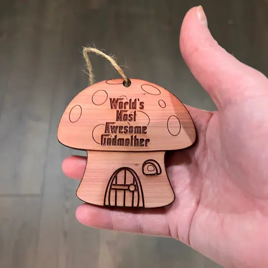 Mushroom House Worlds Most Awesome Godmother - Cedar Ornament {4}