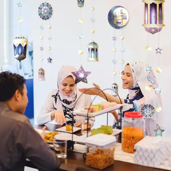 Purple Blue Gold Ramadan Mubarak Garland Kit Lantern Crescent Moon Star EID Party Decoration Hanging EID Banner Streamer Decorations Islamic Birthday Bday Wedding Party Supplies {3}