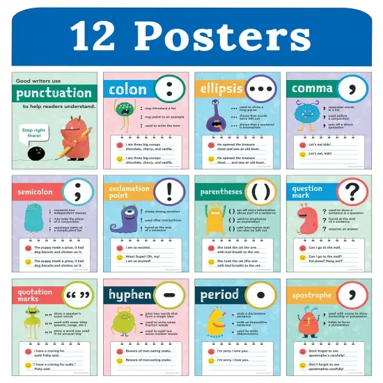 Carson Dellosa 12-Piece Punctuation Posters, 8.5" x 11" Grammar Wall Decor for ELA Classroom and Office Decorations, English Language Arts Teacher Supplies {2}
