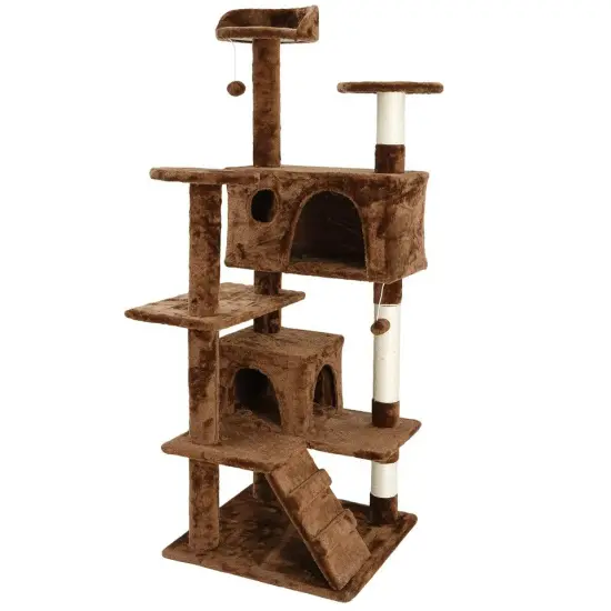 53" Cat Tree Activity Tower Pet Furniture Sisal-Covered Scratch Post Home Brown {1}