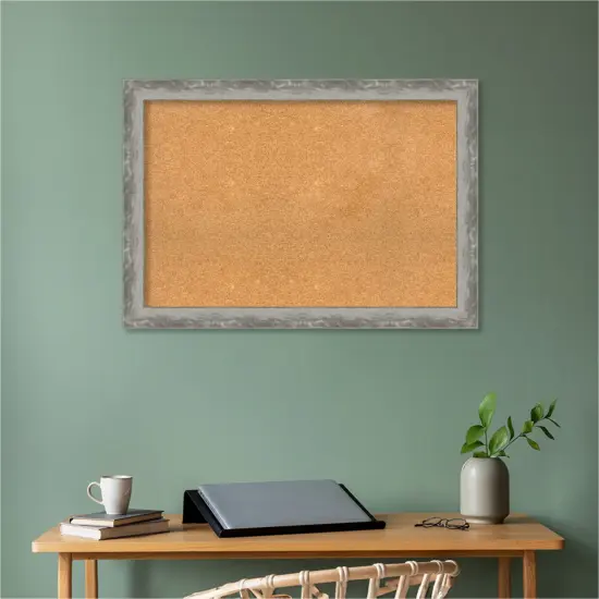 Waveline Silver Narrow Framed Corkboard, Natural Cork {5}