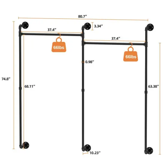 Industrial Pipe Metal Clothes Rail Heavy Duty Garment Hanging Rack Open Wardrobe {3}