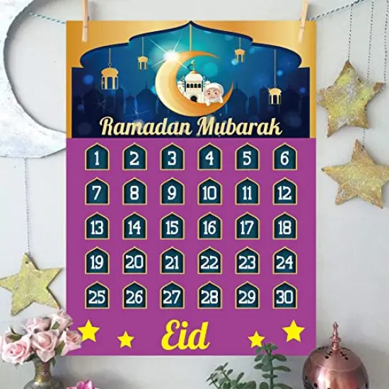 Funnlot Ramadan Decorations Ramadan Calendar Eid Calendar Countdown Calendar 2022 Ramadan Calendar Eid Calender Activities for Kids with 30 Reusable Stars Ramadan Mubarak Decor {2}