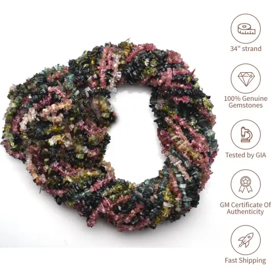 Multi Tourmaline Chip Beads, 34 Inch, Natural Chip Strands, Drilled Strung Nugget Beads, 3-7mm, Polished, GemMartUSA (CHMT-70001) {1}