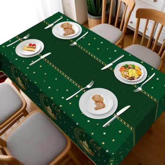 3 Pack Ramadan Mubarak Tablecloths for Eid Mubarak Decorations, 54" x 108" Plastic Disposable Happiness Ramadan Eid Al-fitr Party Table Covers for Rectangle Tables Ramadan Party Favors(Green) {6}