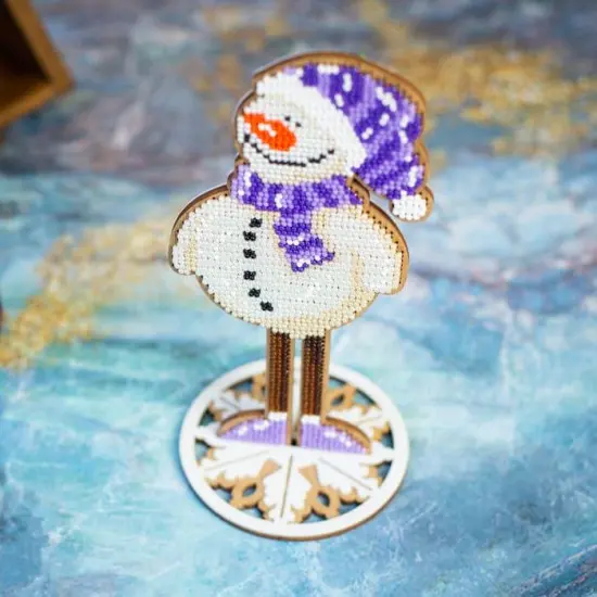 Bead embroidery kit on wood Snowman {4}