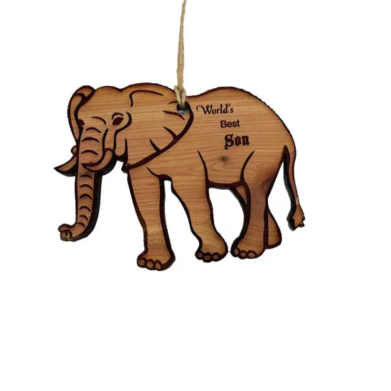 Elephant Worlds Best Son - Cedar Ornament {1}