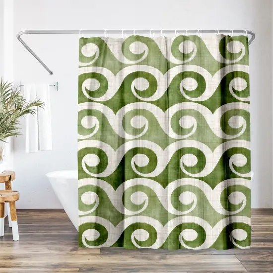 Americanflat 71" x 74" Shower Curtain, Retro Waves In Green by Modern Tropical {1}