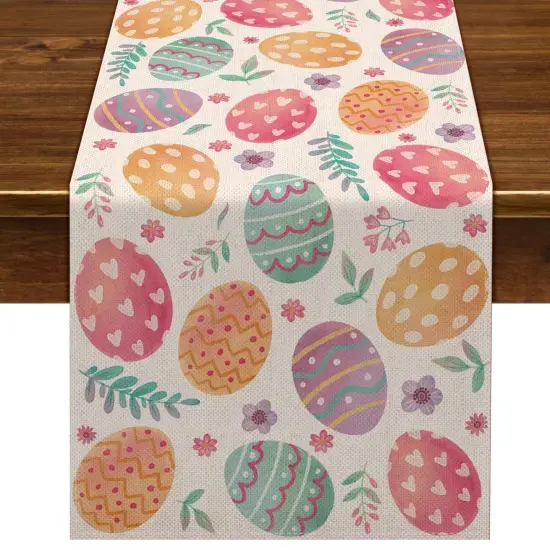 Nepnuser Linen Happy Easter Table Runner Spring Easter Egg Decoration Farmhouse Home Dining Room Kitchen Table Decor (13" x 72") {1}