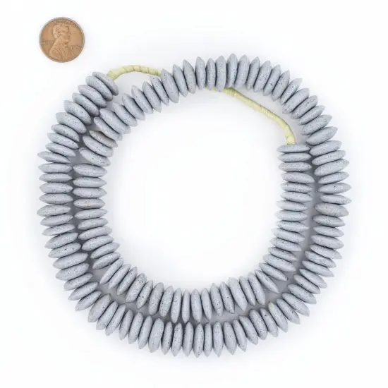 The Bead Chest Ashanti Fair Trade Glass Saucer Beads - African Tribal Ethnic Disk Rondelle Spacers (Grey) {2}