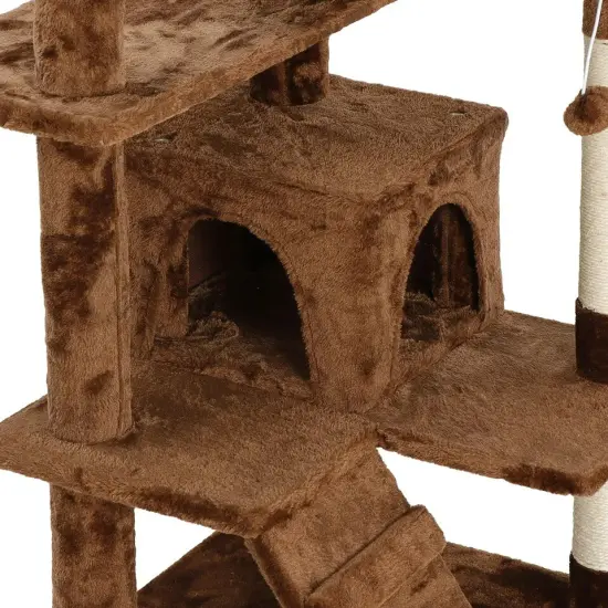 53" Cat Tree Activity Tower Pet Furniture Sisal-Covered Scratch Post Home Brown {2}