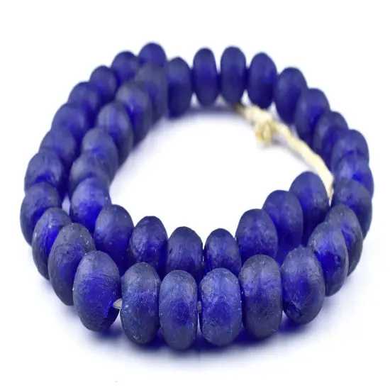 The Bead Chest African Recycled Glass Beads &ndash; Handmade in Ghana &ndash; Cobalt Blue 18mm Strand for Jewelry Making, Crafts, and Home Decor I Approximately 40 Beads {3}