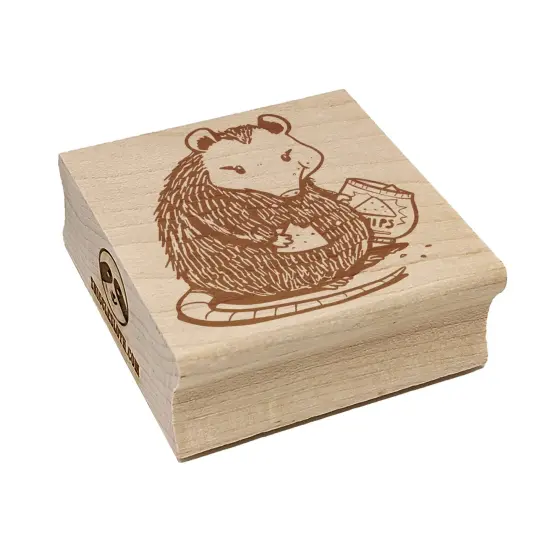 Chubby Opossum Eating Chips Square Rubber Stamp for Stamping Crafting {1}