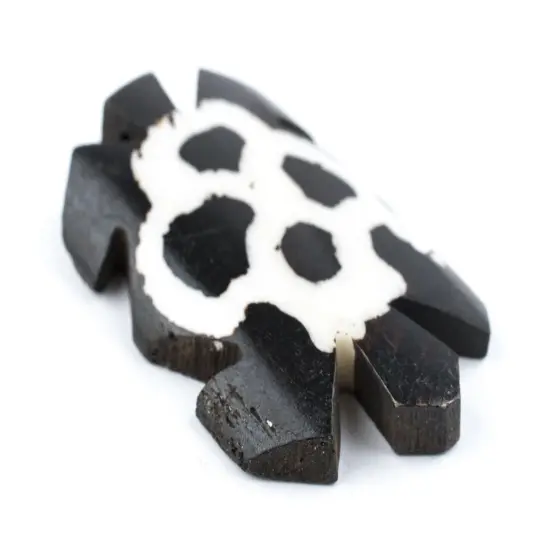 The Bead Chest Spotted Turtle Batik Bone Pendant 29mm Kenya African Black and White Large Hole Handmade {3}
