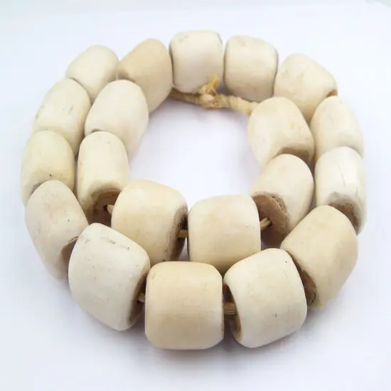 The Bead Chest White Bone Beads - Full Strand of Fair Trade African Beads (Barrel, White) {3}