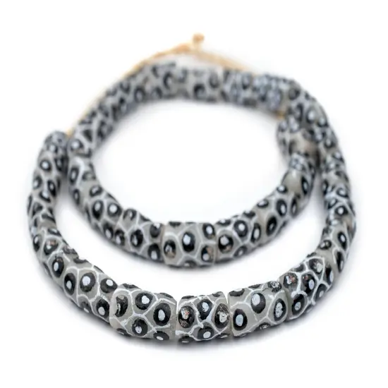 The Bead Chest Painted African Krobo Beads - Full Strand of Ghanaian Tribal Glass Beads for Necklace or Jewelry Making (Grey Eye) {3}