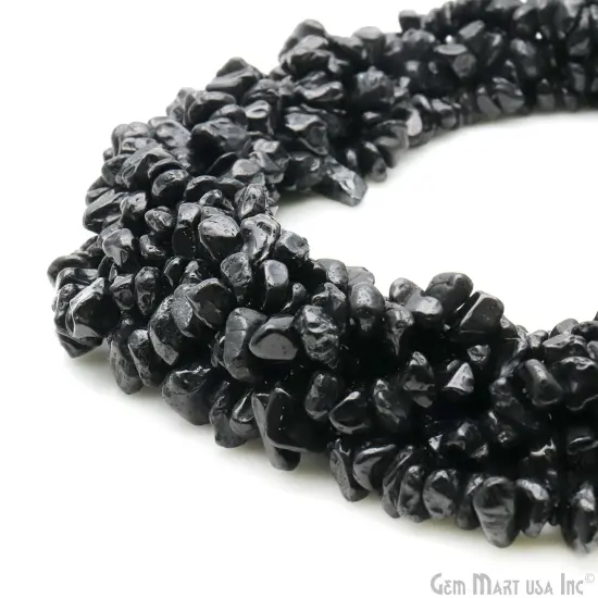 Black Spinel Chip Beads, 34 Inch, Natural Chip Strands, Drilled Strung Nugget Beads, 7-10mm, Polished, GemMartUSA (CHSB-70004) {1}