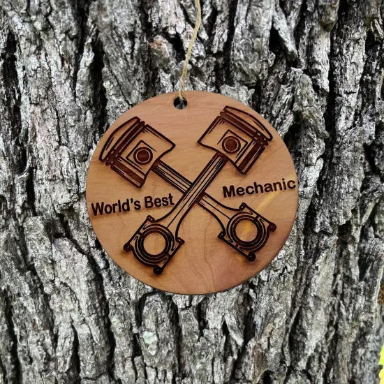 World's Best Mechanic with Piston - Cedar Ornament {2}