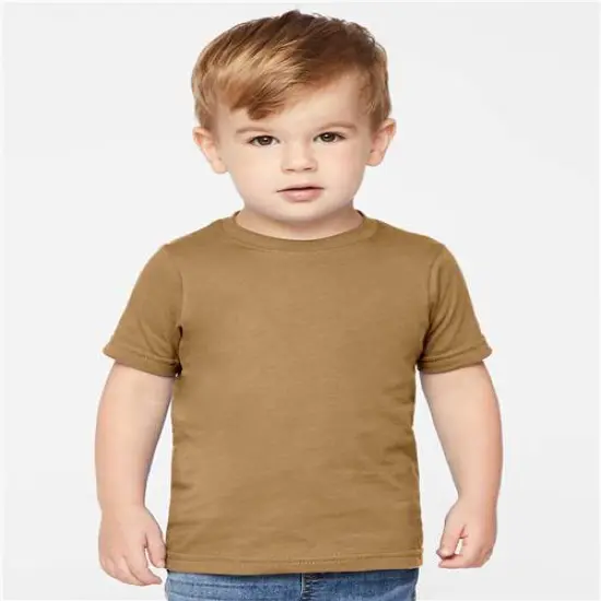 Rabbit Skins &reg; Toddler Girls' Ruffle Neck Fine Jersey Crewneck Short Sleeve Tee Coyote brown {1}