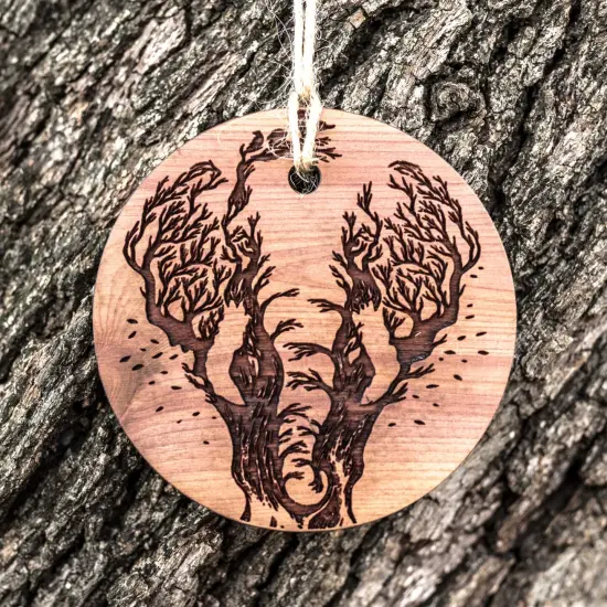 Elephant Design - Raw Cedar Ornament 3x3in {1}
