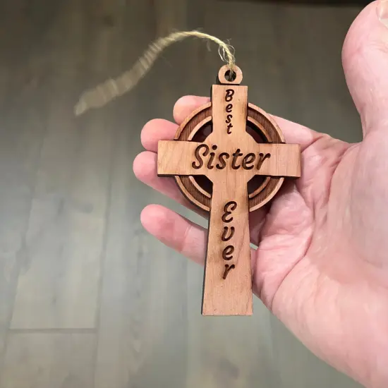 Best Sister Ever Celtic Cross - Cedar Ornament {4}