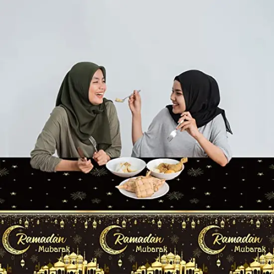 3 Pieces Ramadan Mubarak Tablecloths Eid Mubarak&nbsp;Party Table Decorations Ramadan Kareem Party Decorations Supplies Black and Golden&nbsp;Rectangle&nbsp;Table&nbsp;Cover&nbsp;for Eid Al-fitr Dinning Room Party Favors {5}