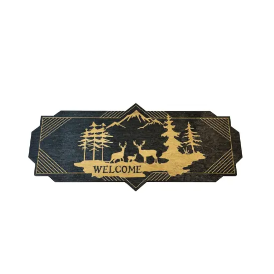 Art Deco Welcome Deer Scene - BLACK Sign 4x8 {1}