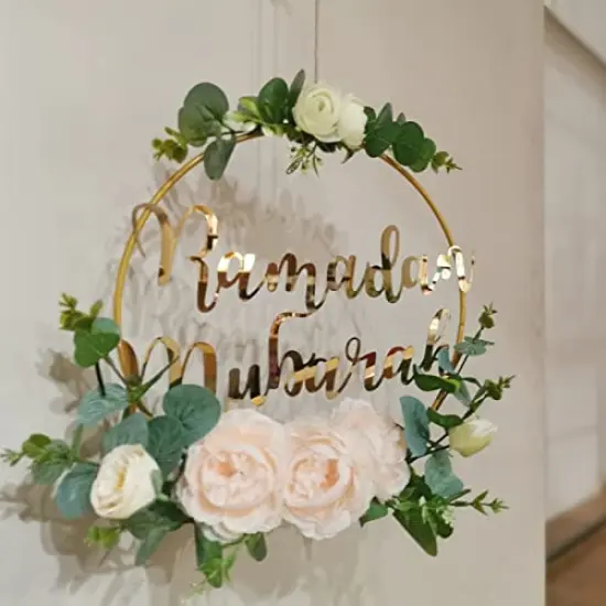 Artificial Pink Camellia Wreath Decorations for Front Door, Round Metal Hoop Floral Hanging Garland, for Wall Window Indoors Outdoor Farmhouse Decor {2}