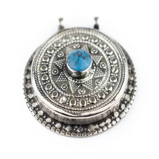 The Bead Chest Turquoise-Inlaid Afghan Tribal Pendant (42x46mm) {5}