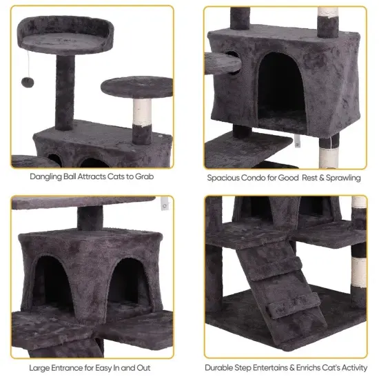 Deep Grey 53" Cat Tree Tower Activity Bed Playing House Condo Home {3}