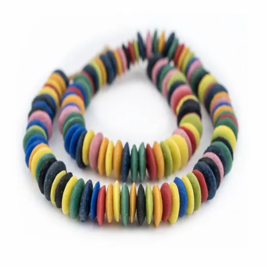 The Bead Chest Ashanti Fair Trade Glass Saucer Beads - African Tribal Ethnic Disk Rondelle Spacers (Rainbow Medley) {3}
