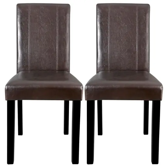 Dining Parson Chair Set of 2 Armless Kitchen Room Brown Leather Backrest Elegant {1}