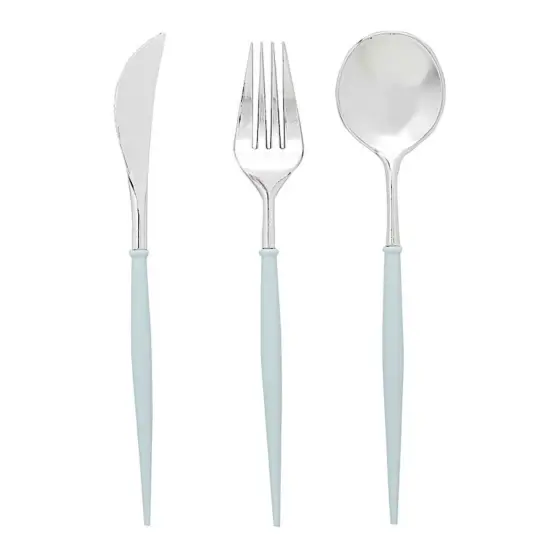 Heavy-duty Plastic Cutlery 24 pcs Blue and silver {1}