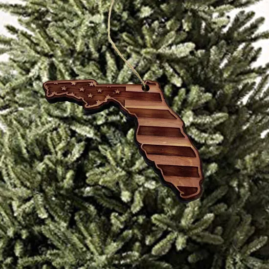Florida and USA Flag - Cedar Ornament {2}