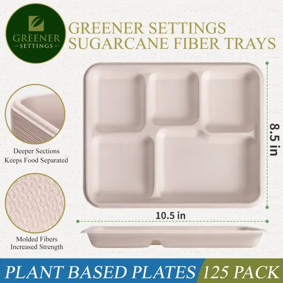Natural 5 Compartment Compostable Disposable Paper Plate (125 Trays) {3}
