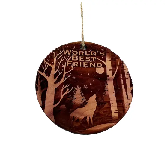 Winter Wolf Worlds Best Friend - cedar ornament {1}