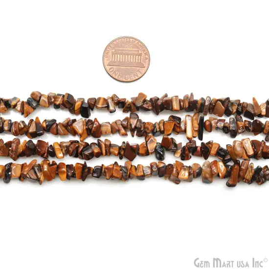 Tiger Eye Chip Beads, 34 Inch, Natural Chip Strands, Drilled Strung Nugget Beads, 3-7mm, Polished, GemMartUSA (CHTE-70001) {2}